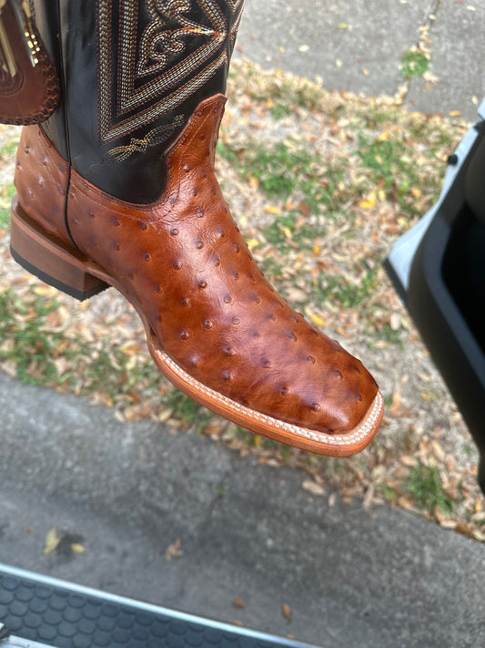 Ostrich print cognac boots