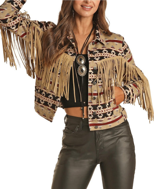 Rock & Roll Denim Khaki Aztec Jacket