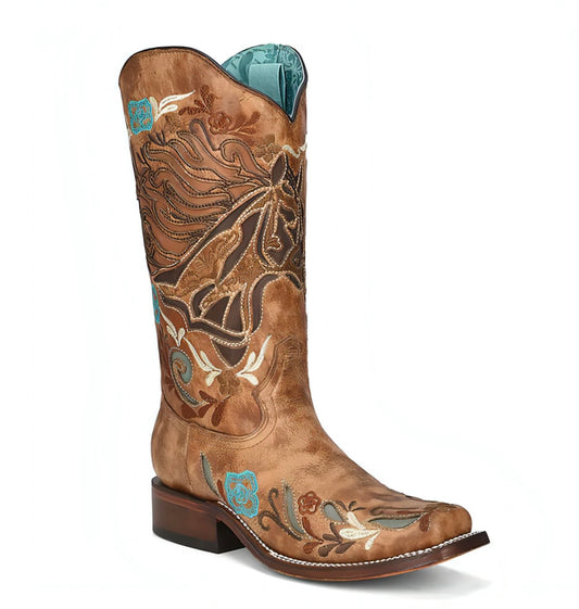 Women’s Corral Ld Sand Horse Inlay & Multicolor Embroidery