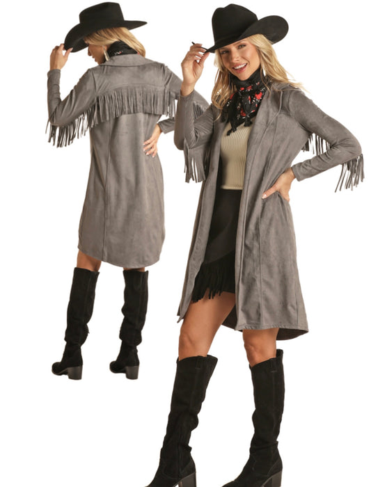 Women’s Rock and Roll Microsuede Duster With Fringe