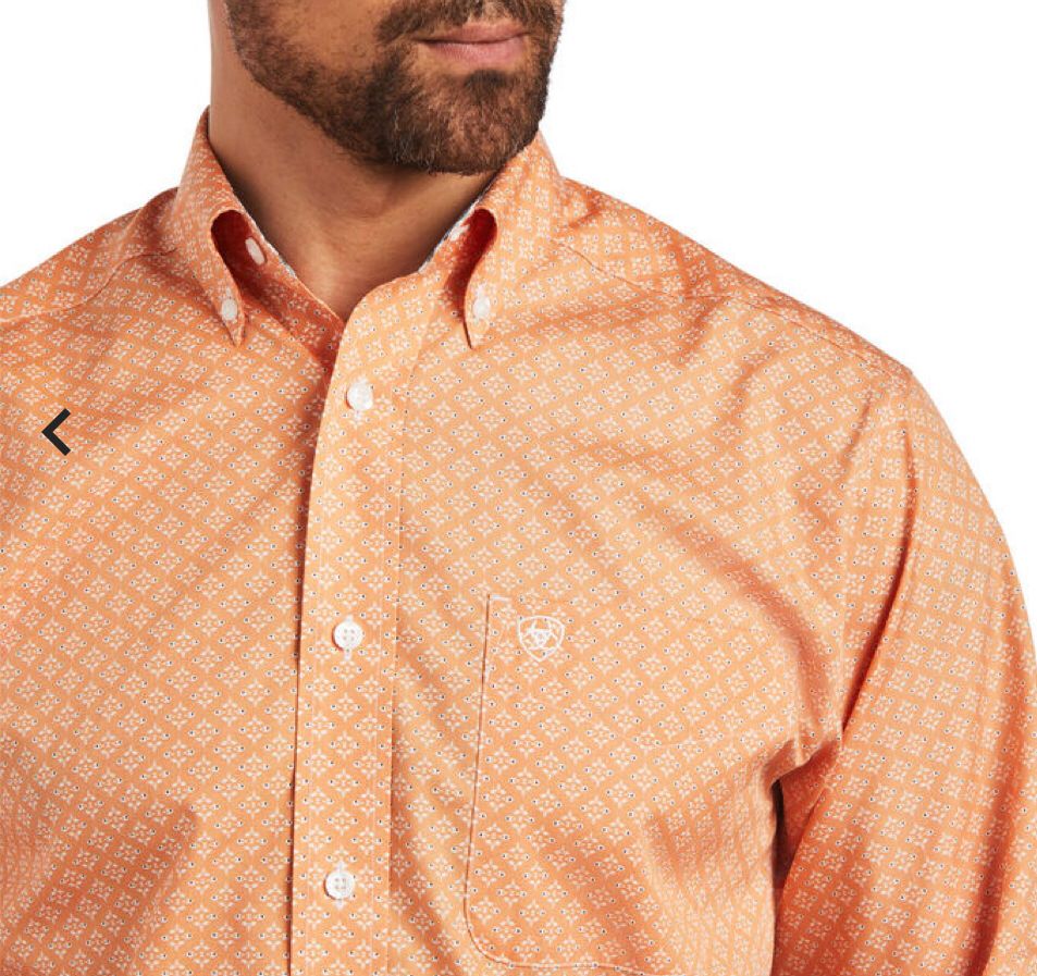 Men’s Ariat Wrinkle Free Yakov Fitted Shirt Habanero Peach