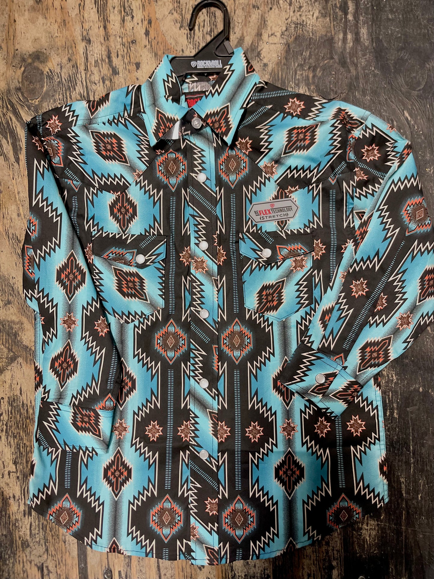 Boys Rock and Roll Denim Aztec Snap Shirt in Teal