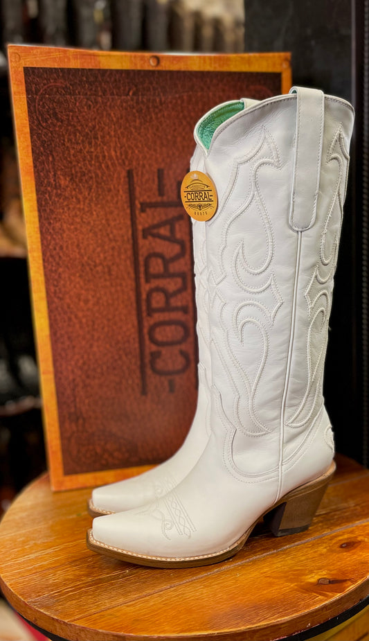 CORRAL WOMEN'S TALL PURE WHITE TSTITCH PATTERN INLAY SNIP BOOT