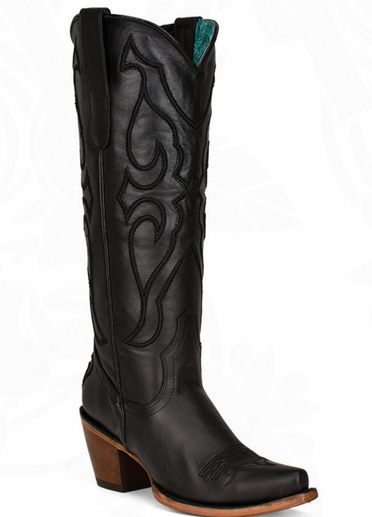 CORRAL WOMEN'S TALL BLACK STITCH PATTERN INLAY SNIP BOOT