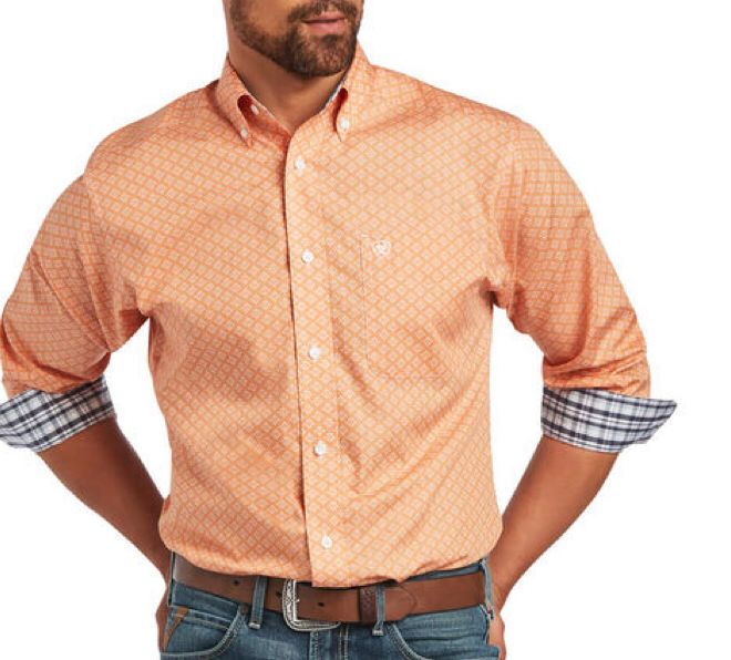 Men’s Ariat Wrinkle Free Yakov Fitted Shirt Habanero Peach