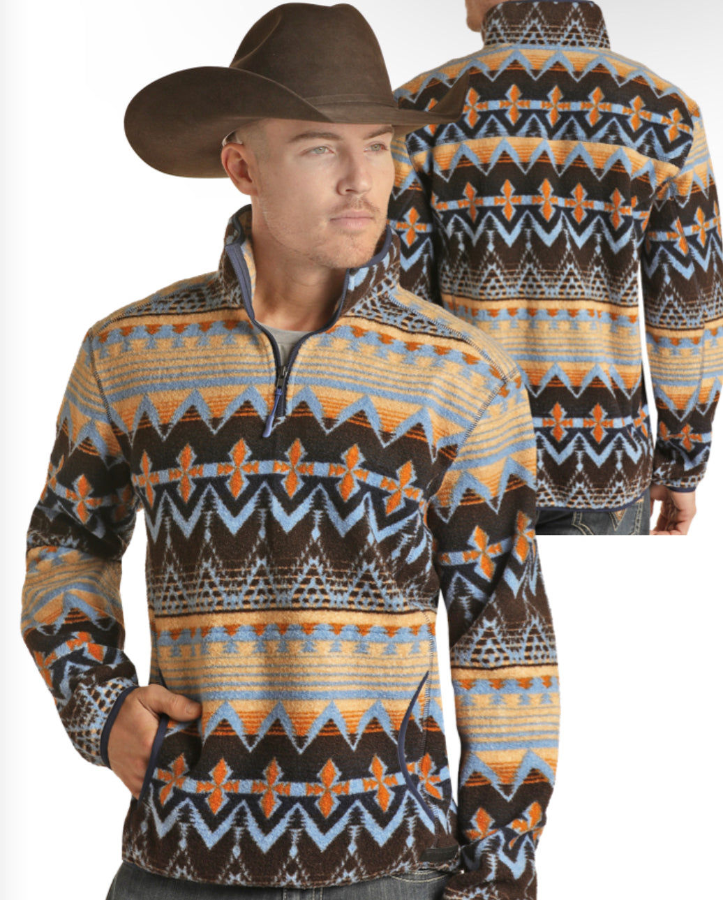 Rock & Roll Denim Aztec Print Pullover